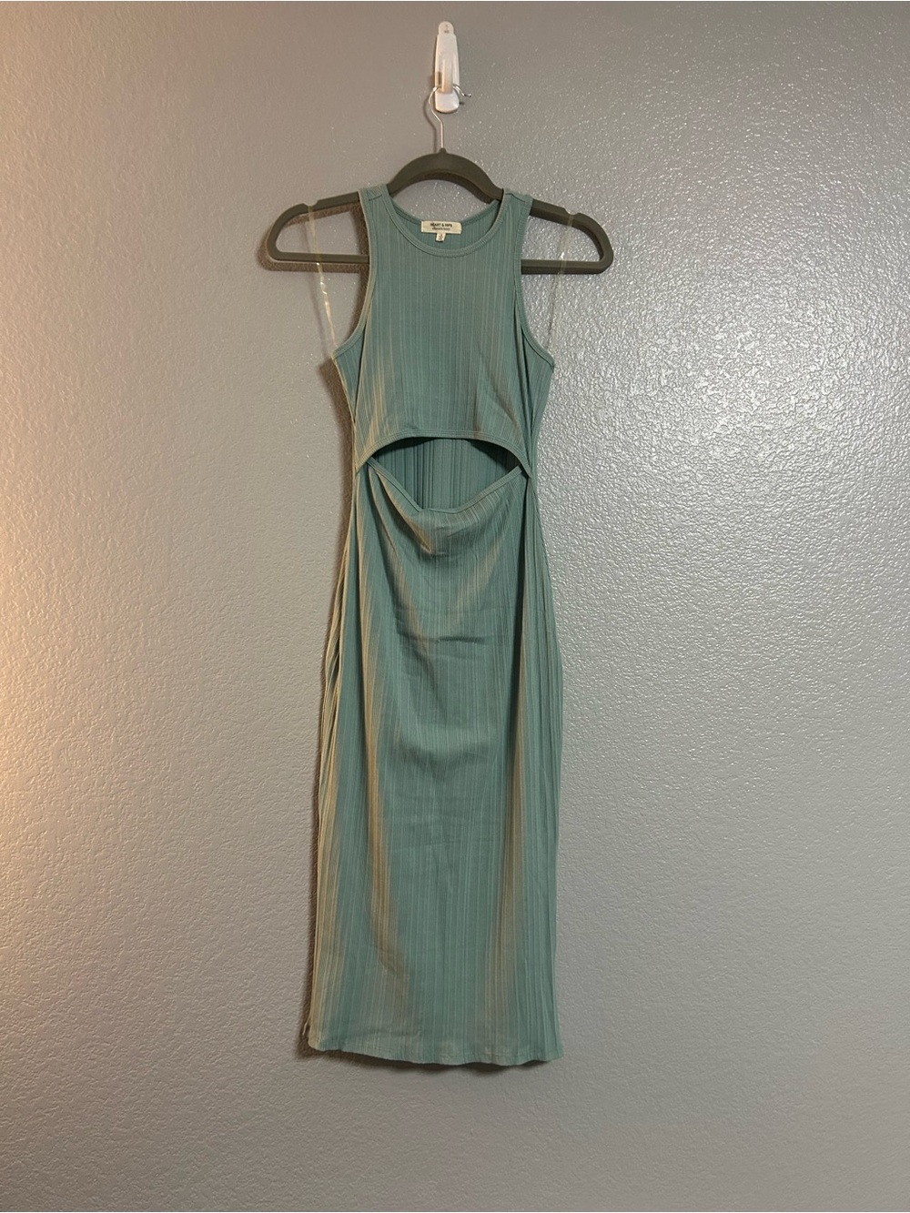 Women’s mint green soft stretch ribbed cut out sleeveless thin midi dress small